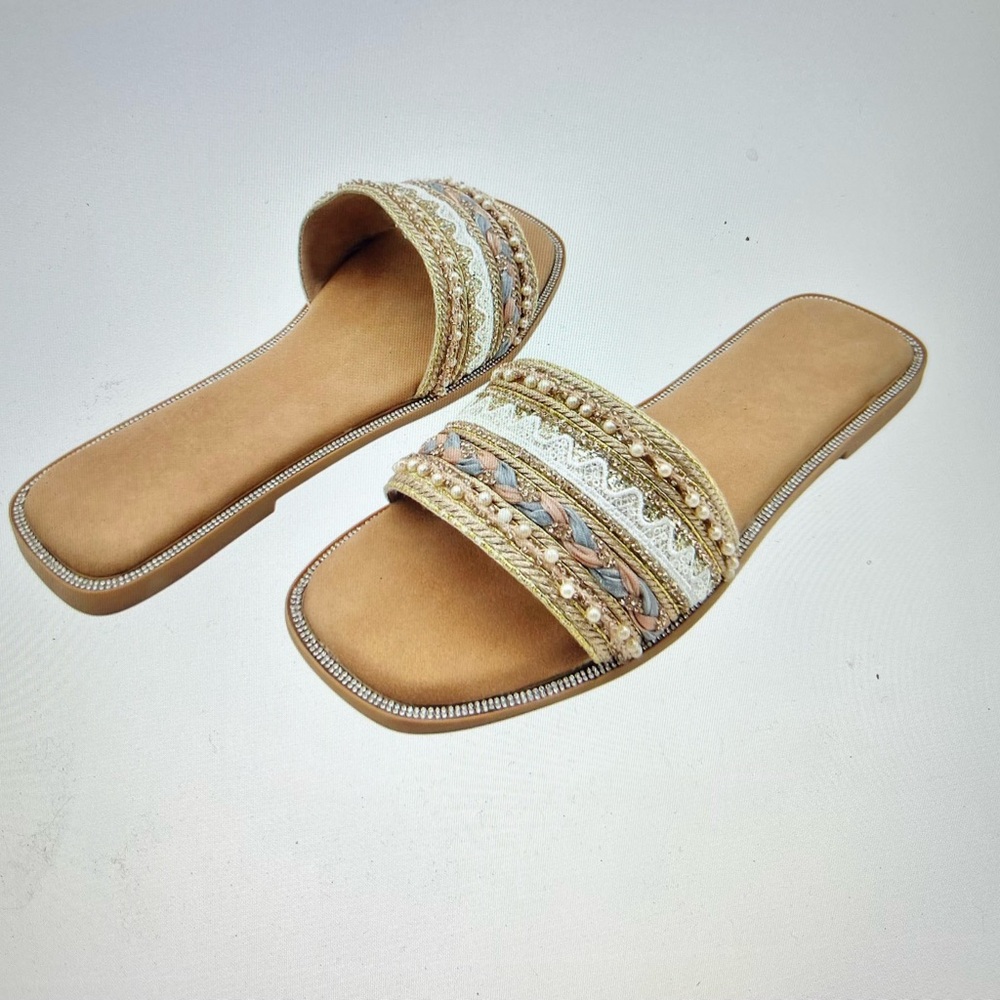 Tan and White Minimalist Slide Sandals